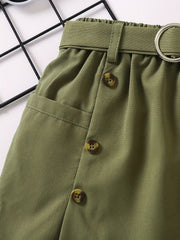 Girls Belted Skirt Casual Tunic Button Elastic Waist Preppy Skirts