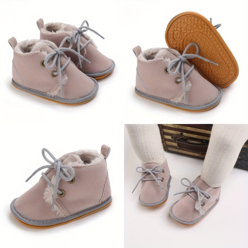 Soft Warm Fleece Lace Up Shoes for Baby Girls
