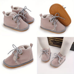 Soft Warm Fleece Lace Up Shoes for Baby Girls