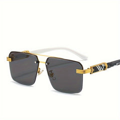 Men's Half Frame Square Sunglasses Wood Grain UV Protection