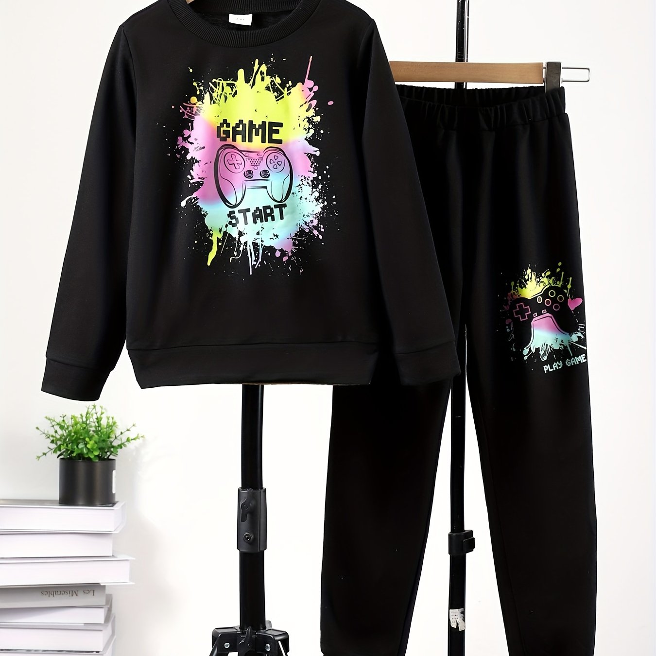 Boy's GAME START 2pc Sweatshirt & Sweatpants Set Paint Splash Gamepad