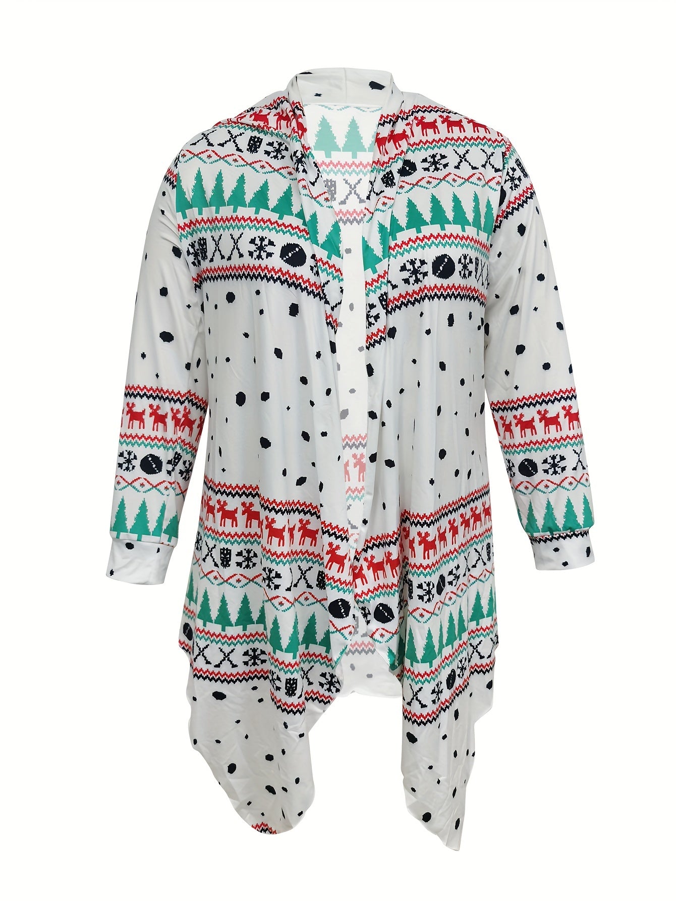 Christmas Casual Cardigan Women's Plus Reindeer & Geo Striped Long Sle