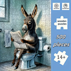 Challenging 500pcs Wooden Jigsaw Puzzle - Humorous Donkey Reading Newspaper