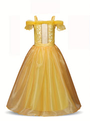 Princess Dress with Artificial Diamonds and Mesh Sleeves