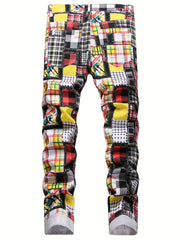 Boys Plaid Jeans Skinny Slim Fit Washed Denim Long Pants Kids Clothing