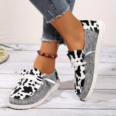 Women's Printed Canvas Lace-Up Loafers Casual Sneakers
