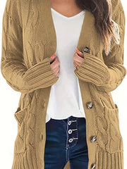 Cable Knit Button Up Cardigan with Pockets