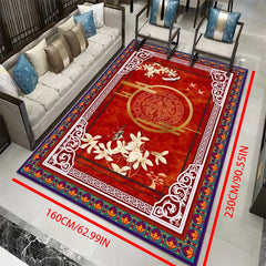Vintage Oriental Floral Area Rug Soft Crystal Velvet Non-slip TPR Carpet