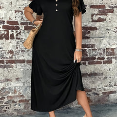 V-Neck Maxi Dress with Button Detail