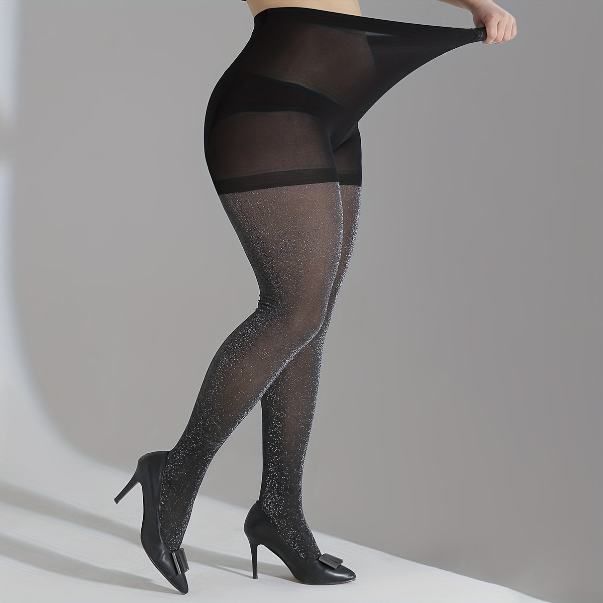 Colorblock Shinny High Rise Stretchy Pantyhose Plus Size Party Stockings