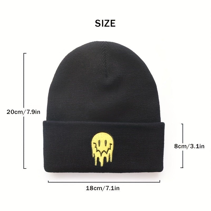 Happy Face Embroidery Cold Hat For Men And Women Street Knitted Hat