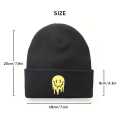Happy Face Embroidery Cold Hat For Men And Women Street Knitted Hat