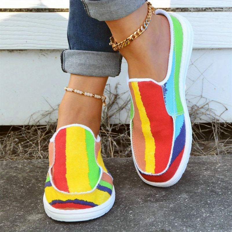Striped Print Canvas Platform Shoes Slip on Slippers
