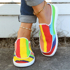 Striped Print Canvas Platform Shoes Slip on Slippers
