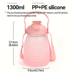 44oz Leakproof Plastic Straw Cup Sports Water Bottle with Shoulder Strap