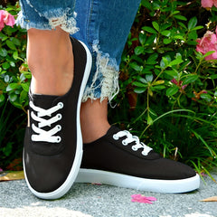 Women's Low Top Canvas Sneakers Lace Up Flat Shoes