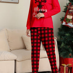 Christmas Pajamas Set Plaid Reindeer Tee & Joggers