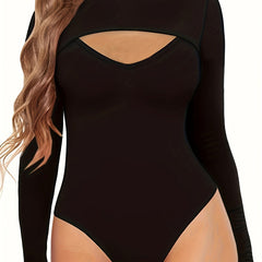 Sexy Bodysuit Cut Out Front Long Sleeve Slim Fit