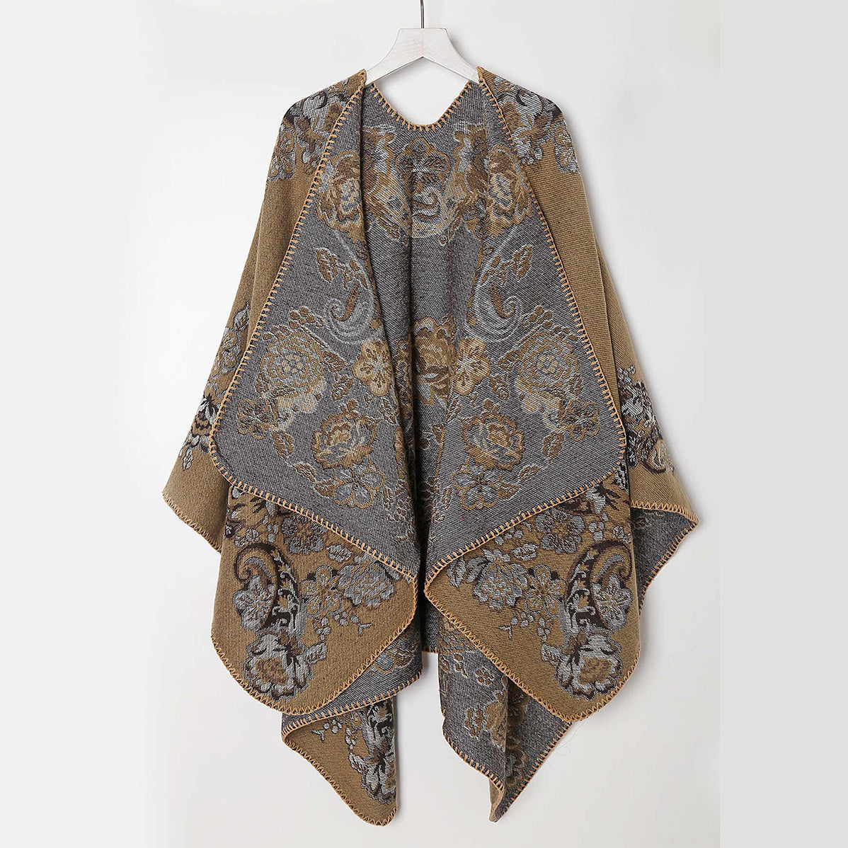 Vintage Jacquard Shawl Poncho Long Winter Warm Wrap Blanket Scarf