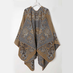 Vintage Jacquard Shawl Poncho Long Winter Warm Wrap Blanket Scarf