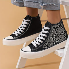 Paisley Pattern Canvas High Top Sneakers Lace Up Skate Shoes