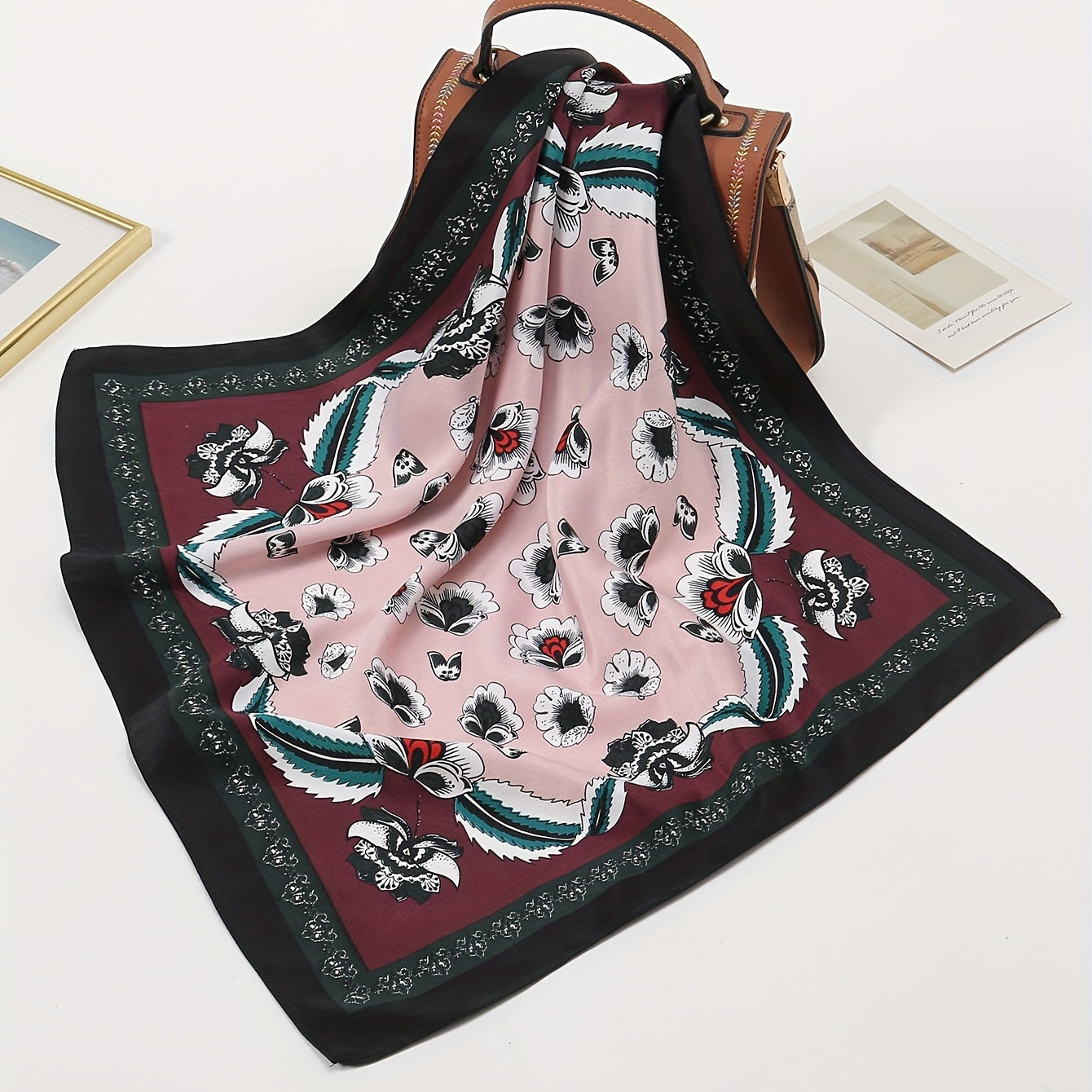 Boho Flower Print Square Scarf Vintage Bandana Women Casual Head Wrap