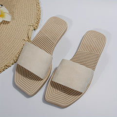 Women's Square Toe Slide Sandals Casual Slip On Flat Shoes