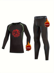 Kids Dragon Pattern Compression Fleece Sets