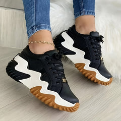Women's Colorblock Platform Sneakers Round Toe Lace Up Sports Shoes