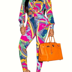 Graphic Print 2 Piece Set Shirt & Pants Spring/Fall Outfit