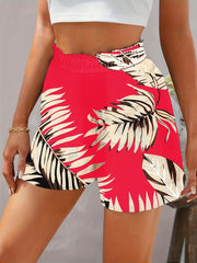 Leaves Print Elastic Waist Shorts Vacation Summer Versatile Shorts
