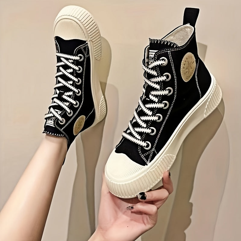 Women's Colorblock Canvas High-Top Lace-Up Skate Shoes