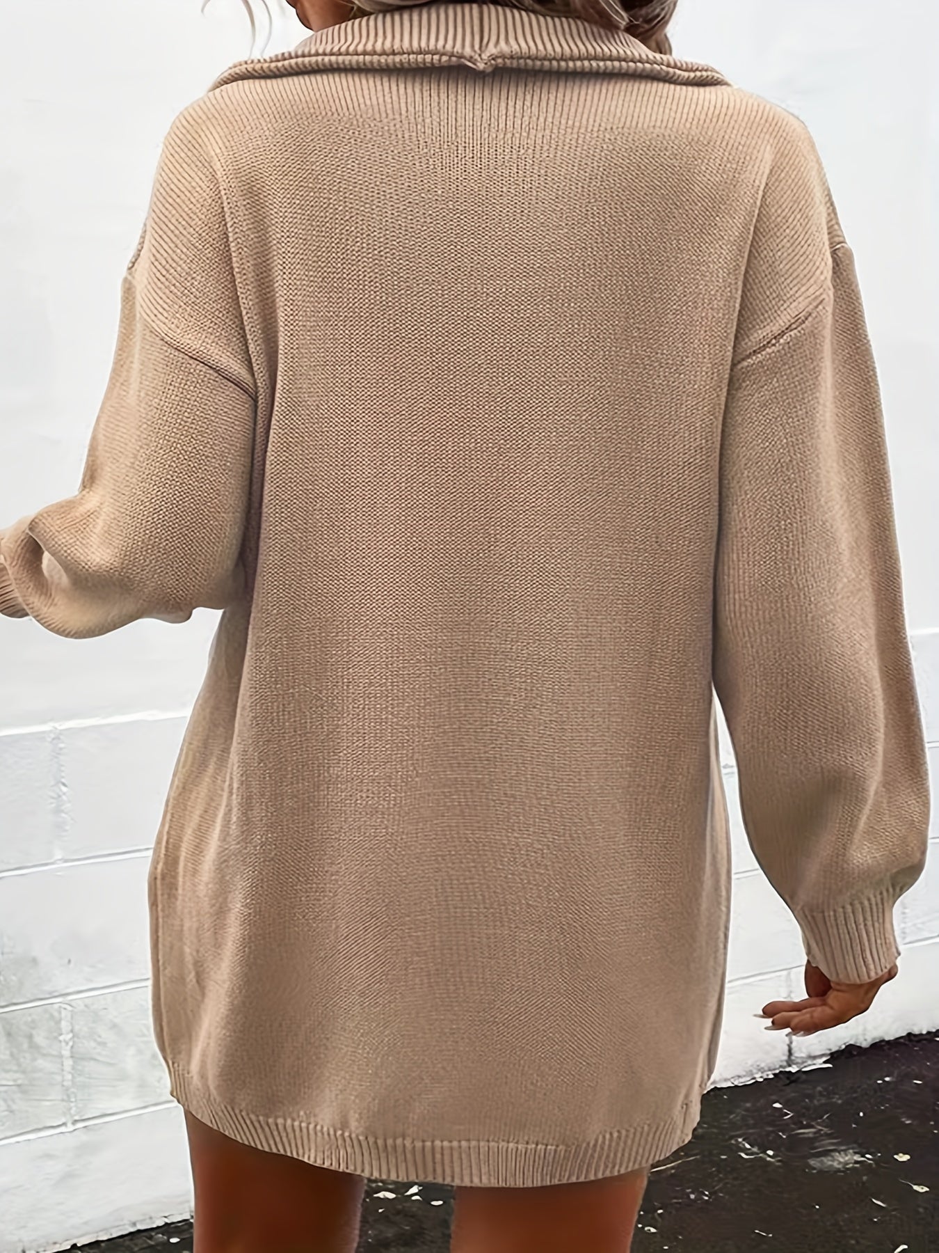 Plus Size Casual Sweater Dress Women's Plus Solid Half Button Turn Down Collar