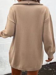 Plus Size Casual Sweater Dress Women's Plus Solid Half Button Turn Down Collar