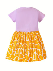 Girls Giraffe Graphic Casual Dress Soft & Comfortable