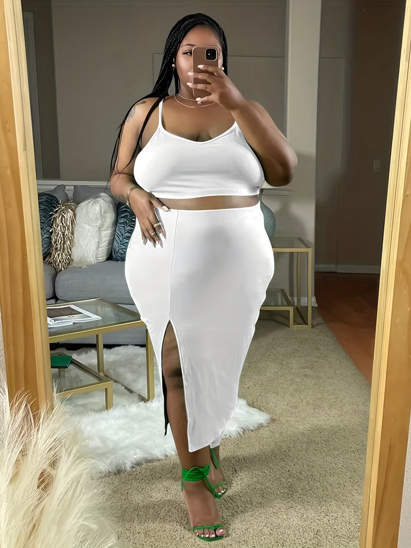 Sexy V Neck Crop Cami Top & Bodycon Skirt Two Piece Set