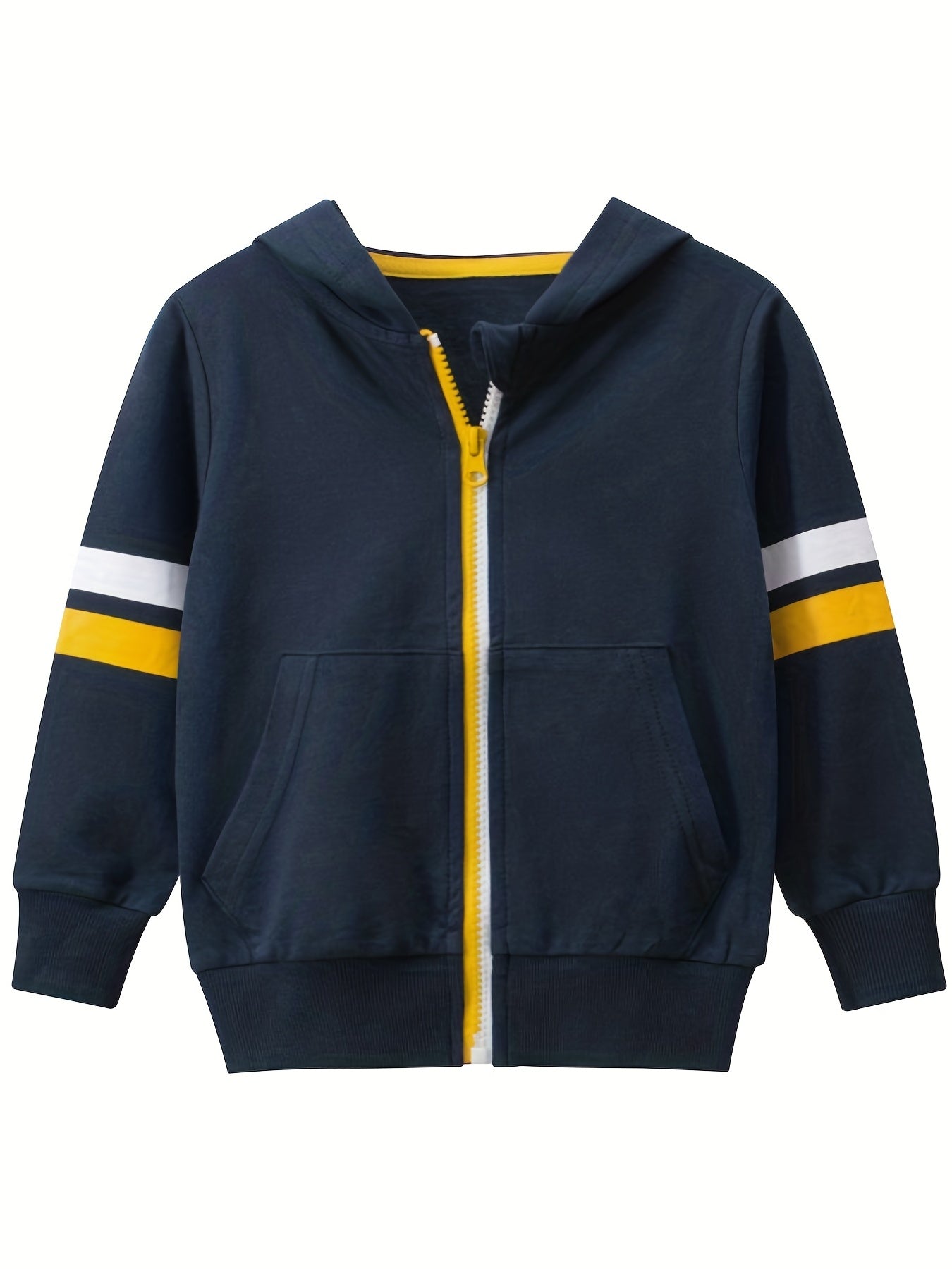 Boys Striped Graphic Varsity Cardigan Hooded Jacket