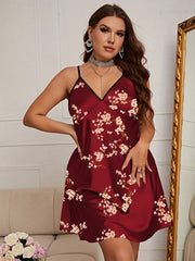 Floral Print V Neck Plus Size Nightdress Smoothing Sleep Dress