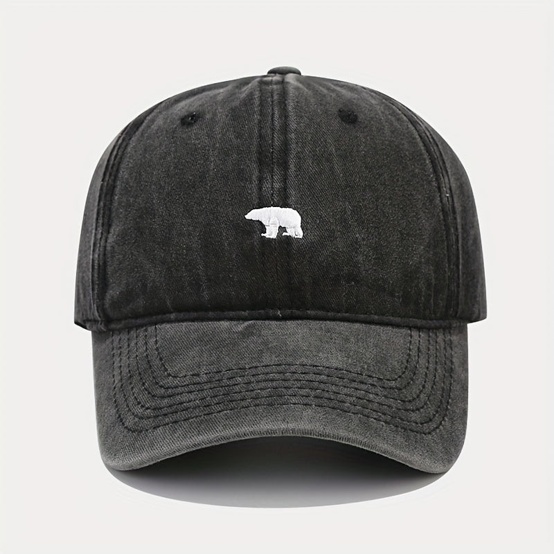 Washed Soft Top Bear Embroidery Baseball Cap Adjustable Dad Hat