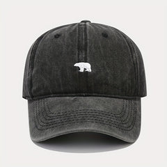 Washed Soft Top Bear Embroidery Baseball Cap Adjustable Dad Hat