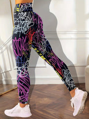 Graffiti Block Yoga Pants High Stretch Butt Lifting Leggings