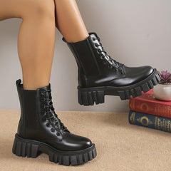 Women's Platform Combat Boots Lace Up Ankle Boots
