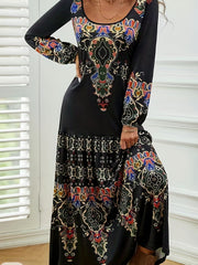 Tribal Print Long Sleeve Maxi Dress