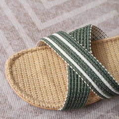 Women's Cross Straps Knit Sandals Slip On Open Toe Linen Soft Sole Flat