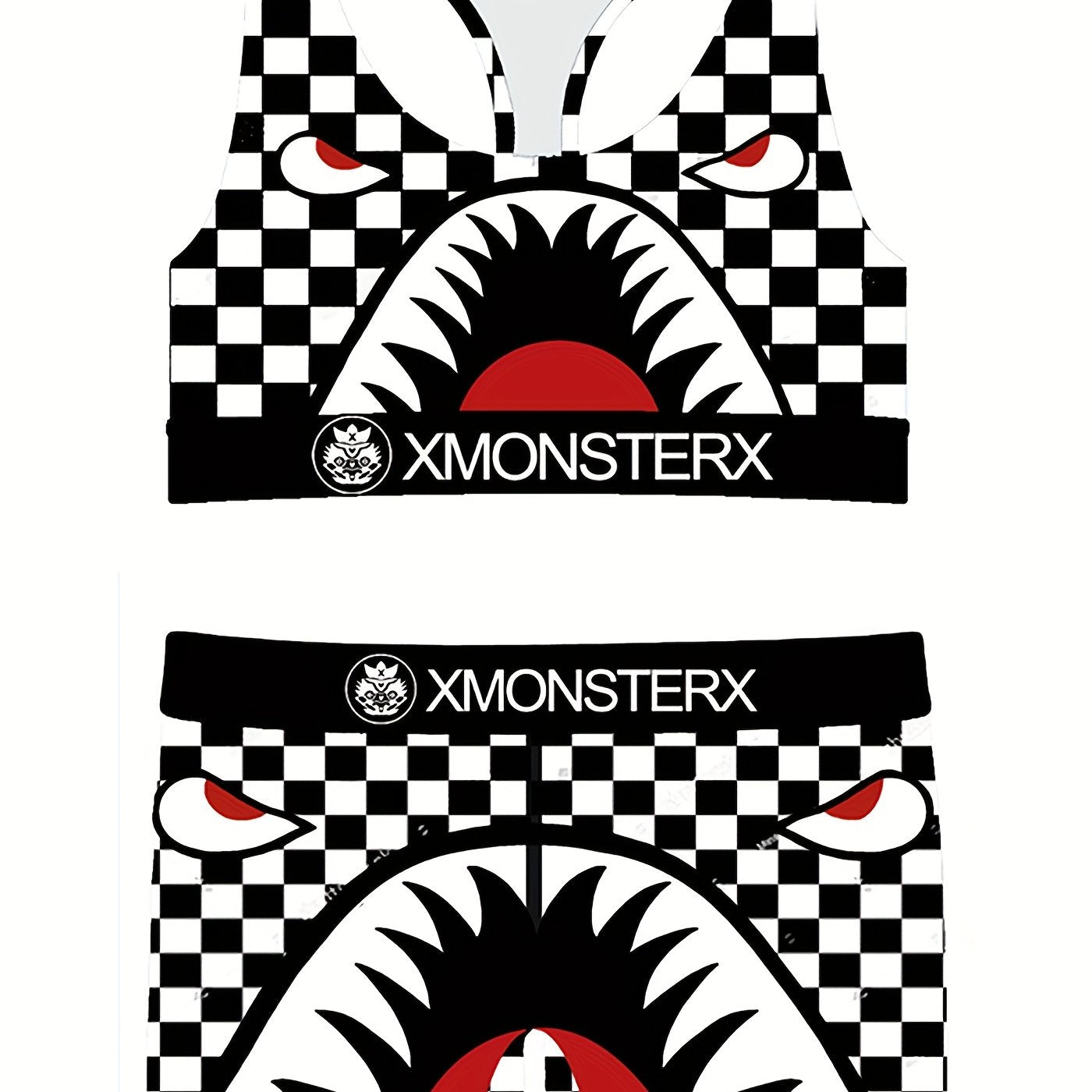 Girls Monster Graphic Plaid Activewear Set - Top & Shorts