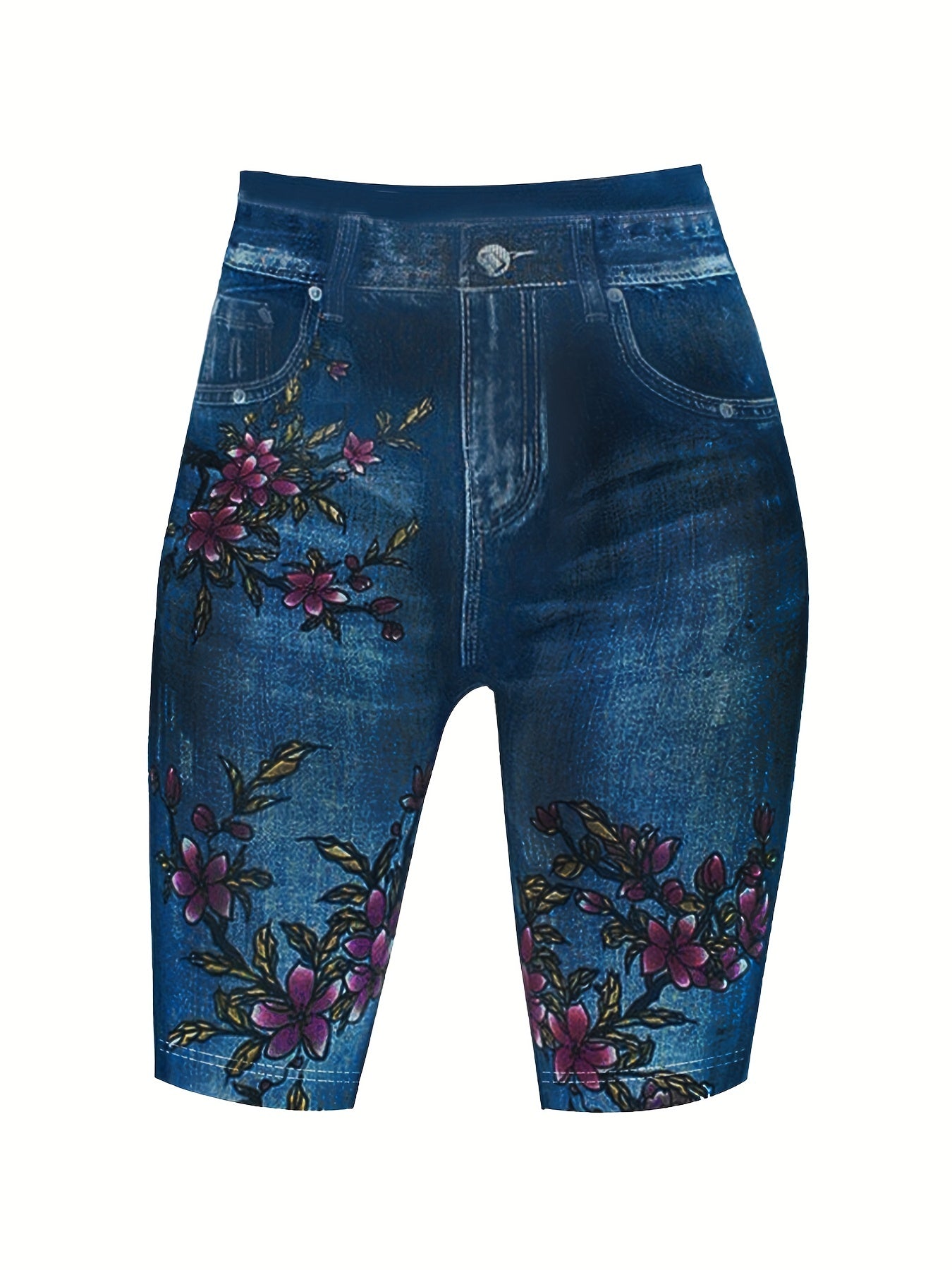Flower Print Slim Leggings Casual Skinny Shorts Leggings
