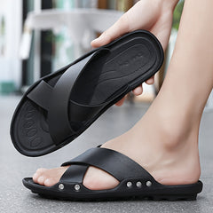 Men's Solid Slides Casual Non Slip Slippers Open Toe Shoes