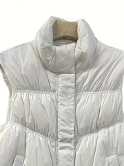 Women's Stand Collar Down Vest Short Waist Slim Shoulder Warm Vest