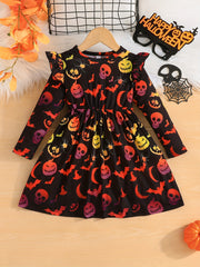 Stylish Dinosaurs Full Print Long Sleeve Dress For Girls