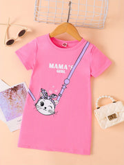 Toddler Girls Cat Messenger Bag Graphic Crew Neck Casual T shirt Dress